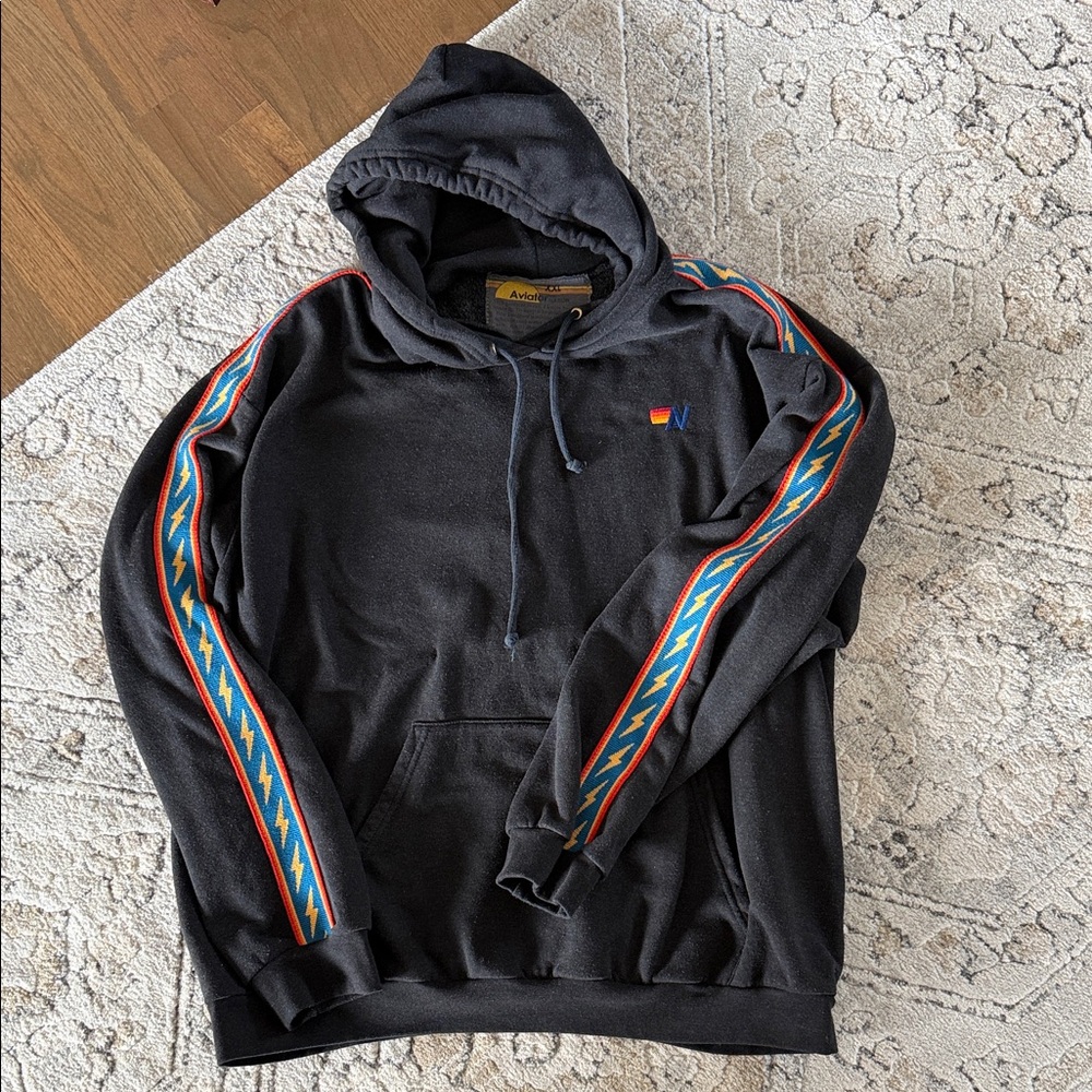 Aviator Nation charcoal/black Hoodie with Colorful Sleeve Design